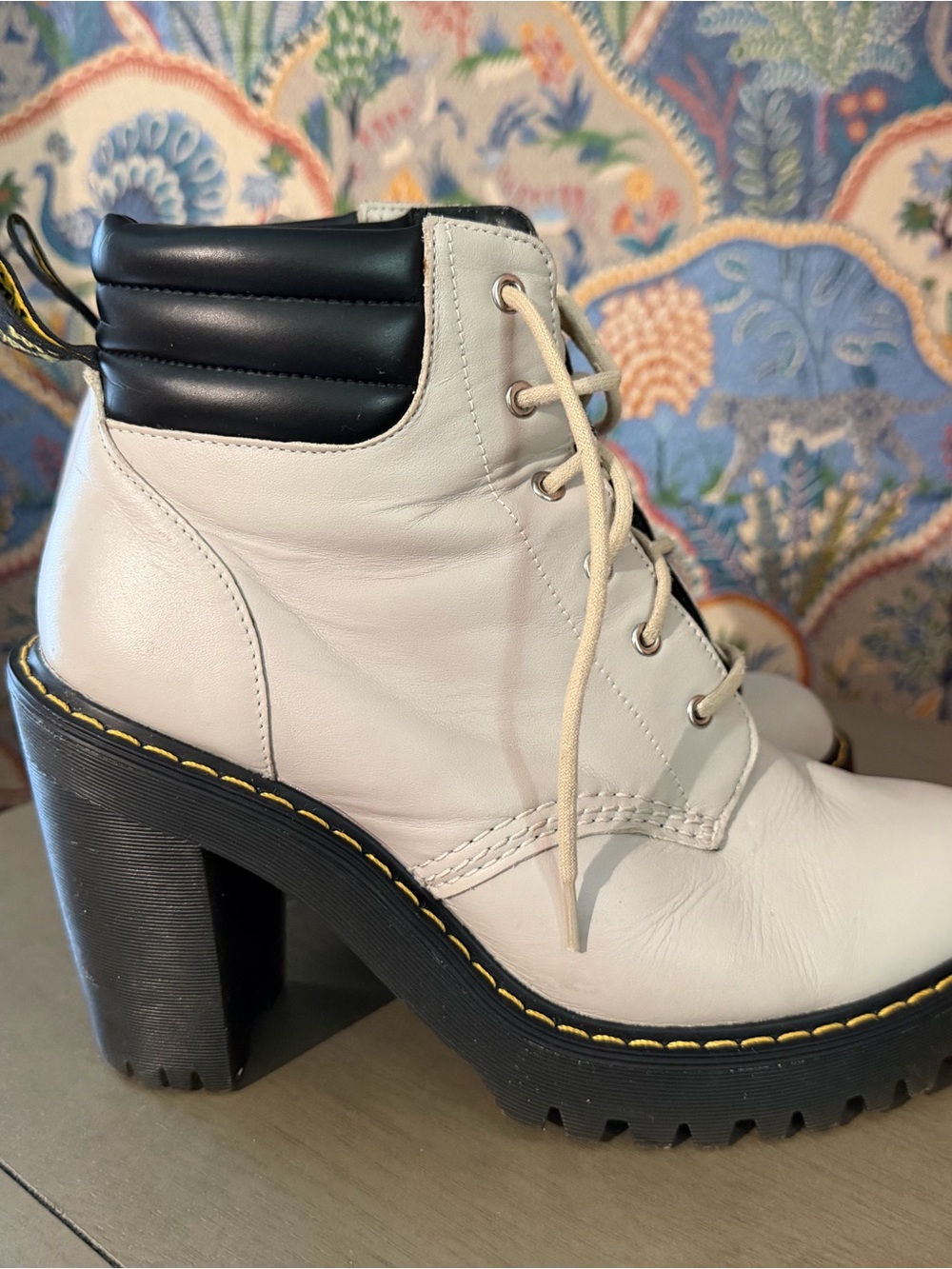 Dr. Martens White and Black Lace-Up Chunky Heel Boots